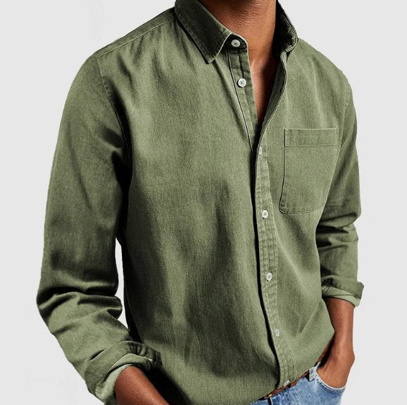 Casual men's long-sleeve button-down shirt. An everyday versatile menswear top for comfort & style.