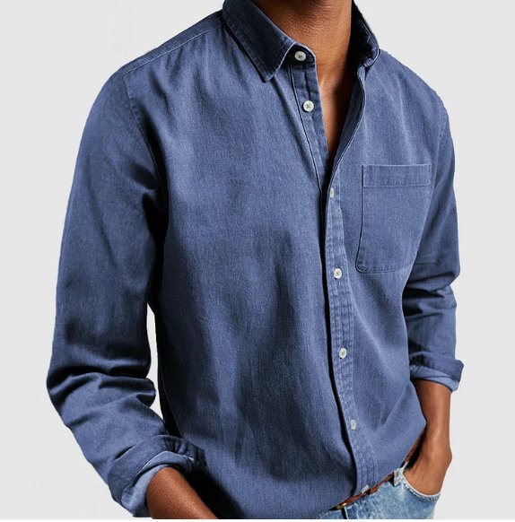 Men's comfortable long-sleeve button-down casual shirt, a versatile everyday top for modern menswear.