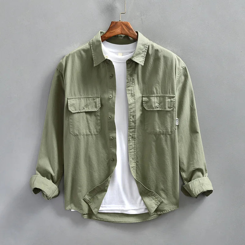 Stylish men's long sleeve button-up shirt, ideal for versatile smart casual fashion.