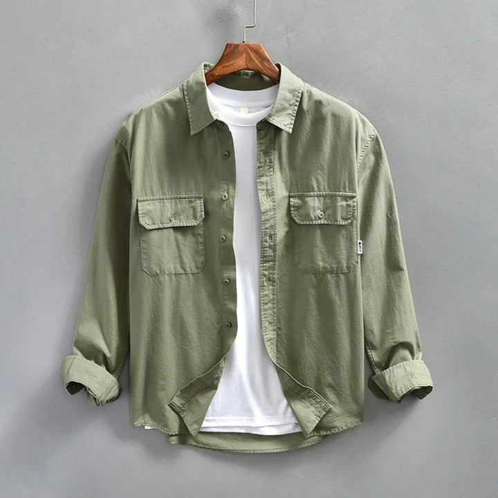 Stylish men's long sleeve button-up shirt, ideal for versatile smart casual fashion.