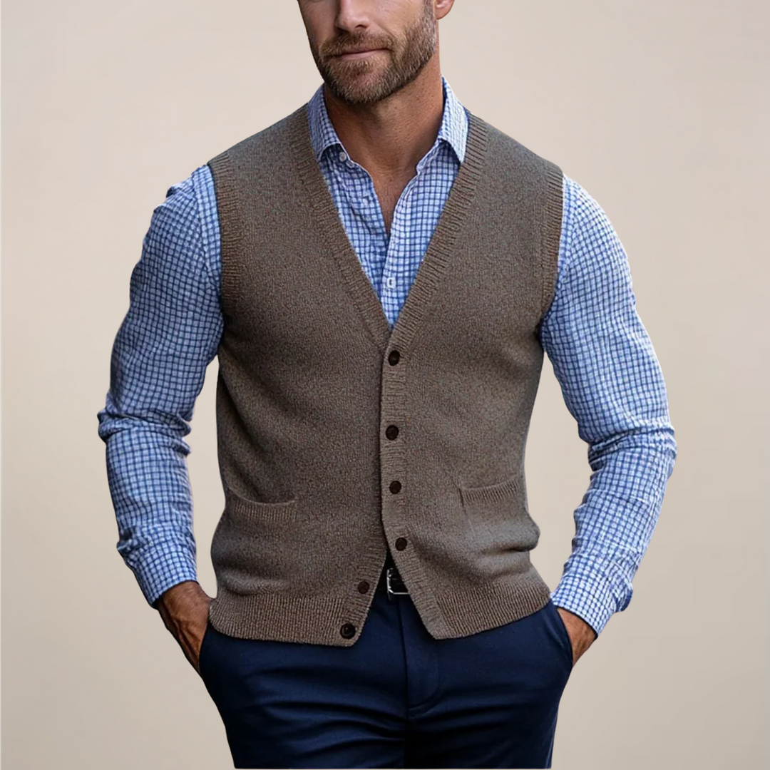Men's versatile sleeveless sweater vest, ideal for layering and smart casual outfits.