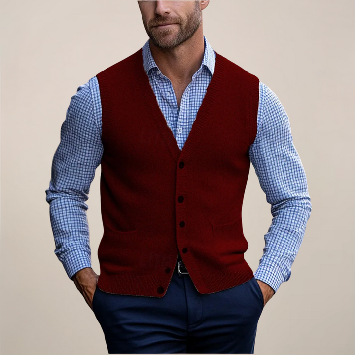 All-season men's layering vest sweater, great for casual wear or adding warmth.