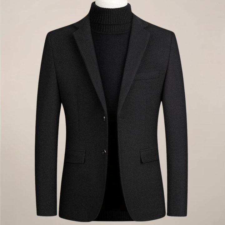 Classic men's smart casual blazer. A tailored two-button jacket for business casual or formal wear; modern style.