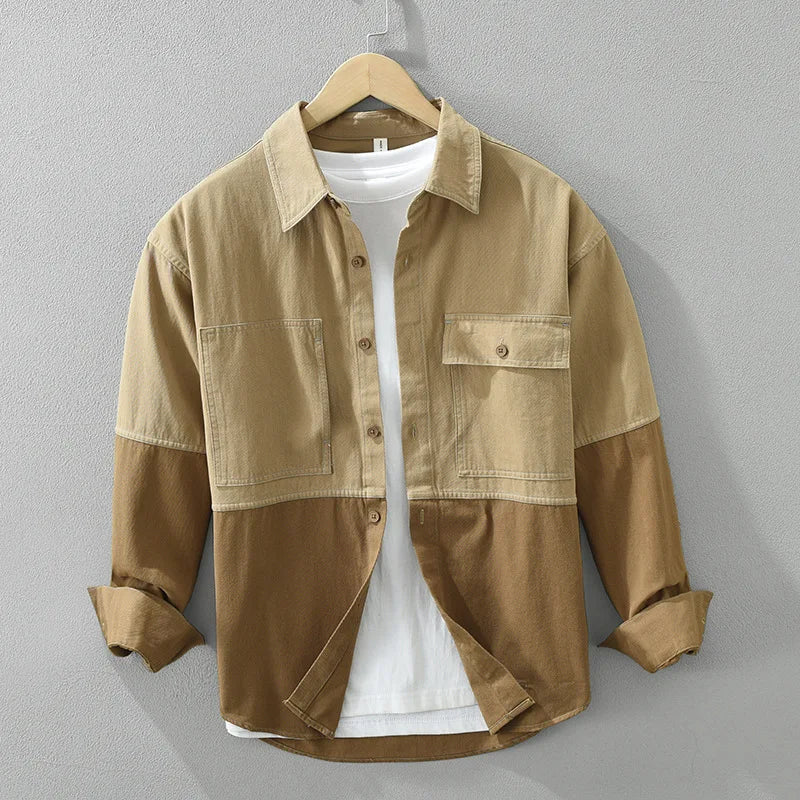 Stylish men's casual overshirt, ideal for everyday wear, offering a relaxed workwear-inspired look.