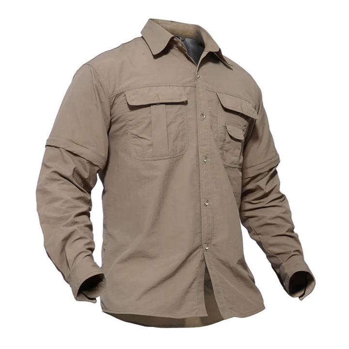 Arvo men's outdoor adventure shirt with zip-off sleeves. Ideal for hiking, camping & travel. Quick dry fabric.