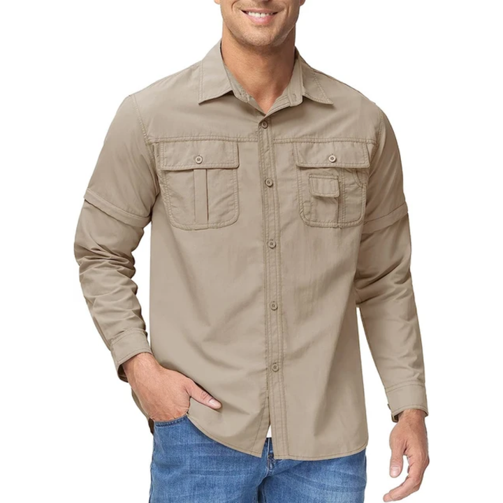 Durable men's hiking shirt, Arvo model, offering sun protection & zip-off sleeves for ultimate versatility.