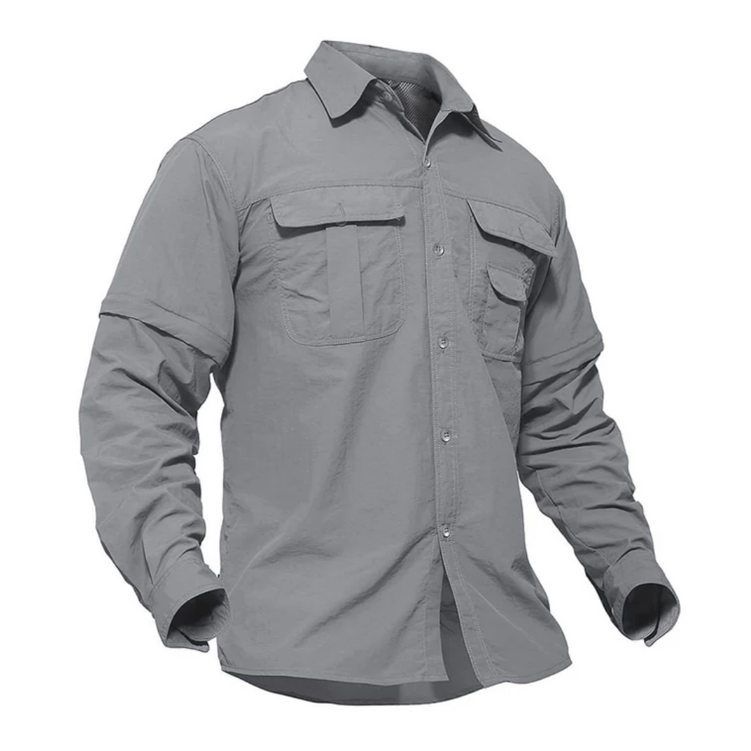 Men's quick-dry travel shirt, Arvo zip-off design, perfect for outdoor adventures, hiking & camping.