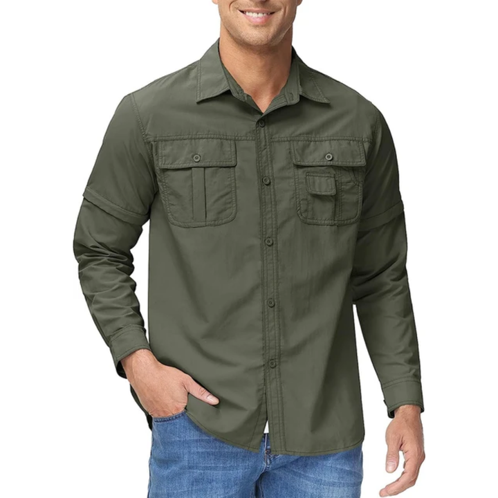 Arvo men's multi-functional outdoor shirt featuring zip-off sleeves, quick-dry fabric & sun protection.