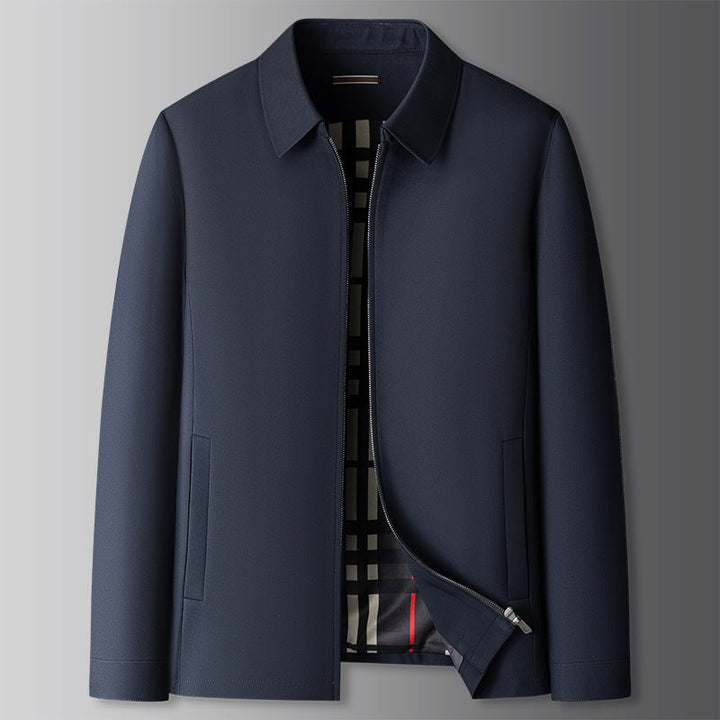 Khaki men's versatile zip-up casual jacket, ideal everyday big & tall outerwear with a classic collar.