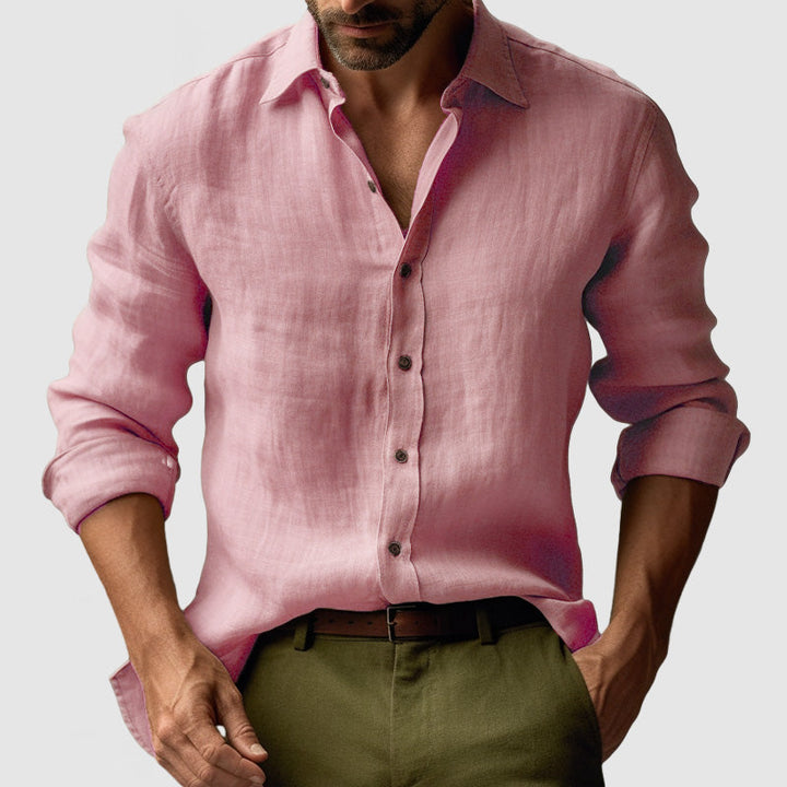 Comfortable men's vintage button-up shirt, perfect for all-day wear. Long-sleeve smart-casual everyday style.