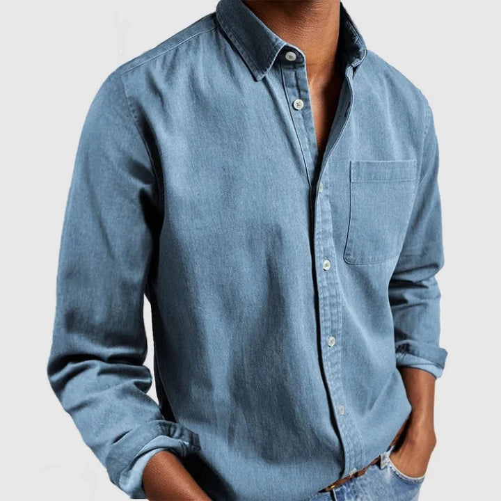 Men's vintage-inspired long sleeve button-up shirt, relaxed fit, for casual everyday wear.