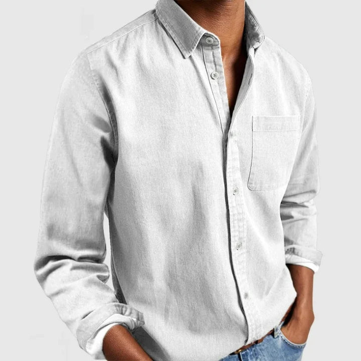 Men's casual long sleeve button-up shirt, relaxed fit, vintage-inspired design for daily wear.