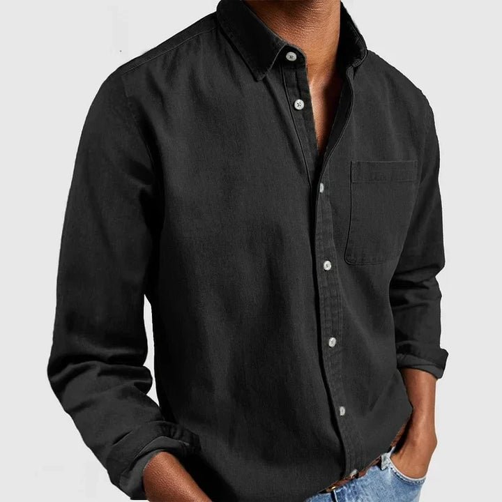 Men's vintage style relaxed fit long sleeve button-up shirt for casual and everyday fashion.