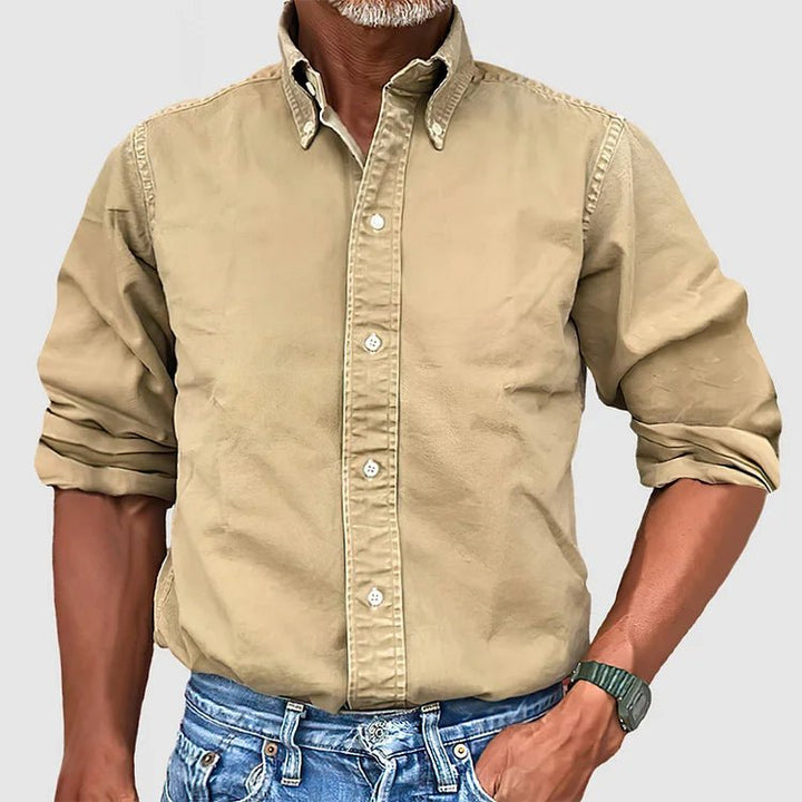 Stylish men's vintage button down shirt, relaxed fit long sleeve. Perfect for casual wear and everyday comfort.