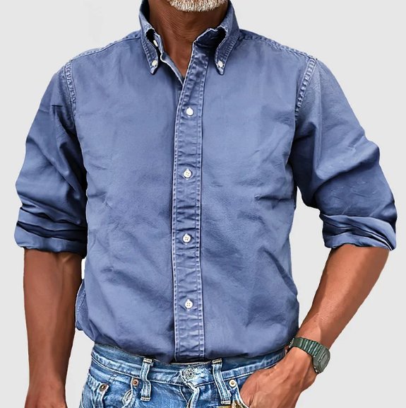 Versatile men's vintage long sleeve button down, relaxed fit. Ideal for casual, business casual, and all seasons.