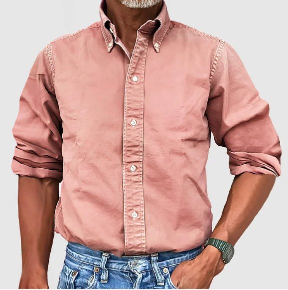 Men's fashion vintage button down, long sleeve, relaxed fit. A comfortable, classic, and versatile top for men.