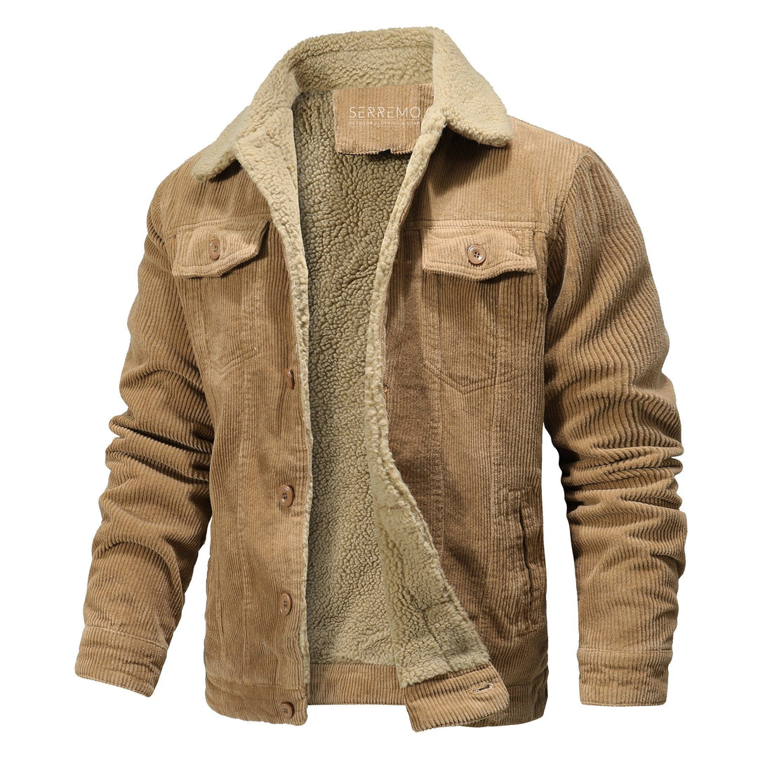 Side profile of men's vintage sherpa-lined bomber jacket, showcasing fit and casual jacket details.
