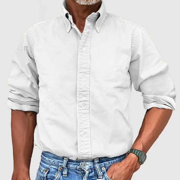 Men's vintage wash button down shirt, long sleeve. Comfortable & stylish casual wear.