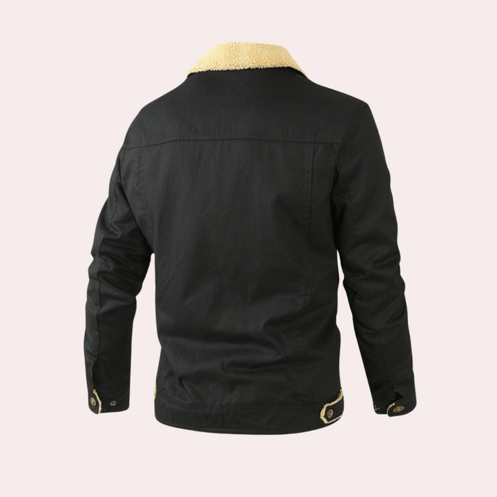 Men's casual jacket, side view, warm lined, perfect for cold weather, utility style
