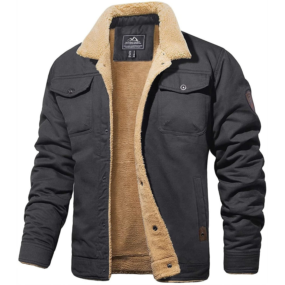 Fashion shot: Man confidently wearing a warm lined casual jacket, cold weather style