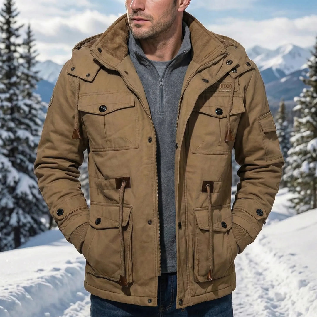Men's water-repellent everyday parka jacket in black, ideal for fall & winter casual wear.