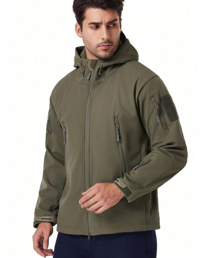 Complete men's activewear set: waterproof outdoor jacket & durable tactical pants for adventure.