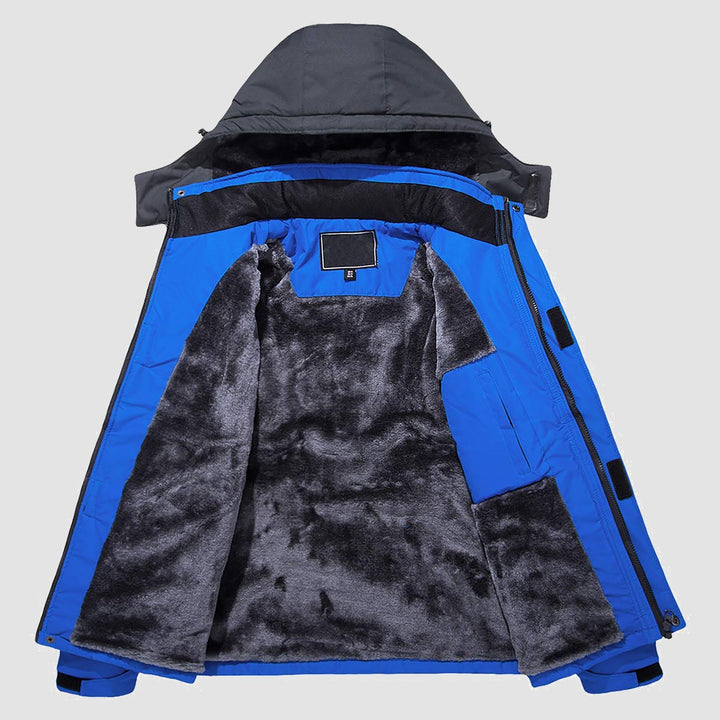 Men's Waterproof Performance Shell Ski Jacket, black, full body, urban backdrop.