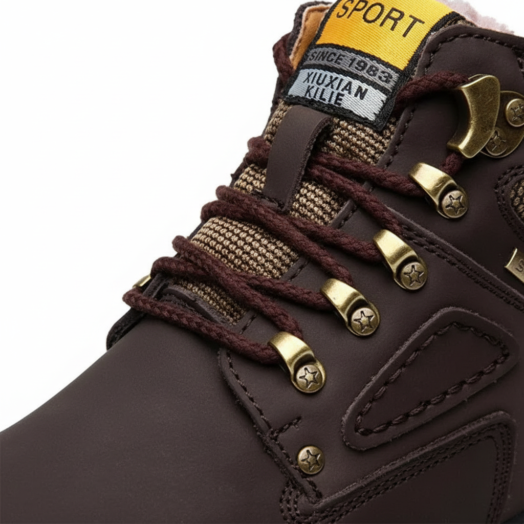 Retro style men's waterproof winter shoes, fashionable cold-weather footwear.