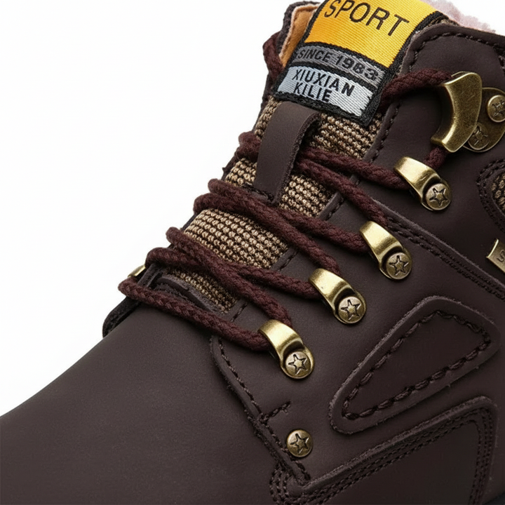 Retro style men's waterproof winter shoes, fashionable cold-weather footwear.