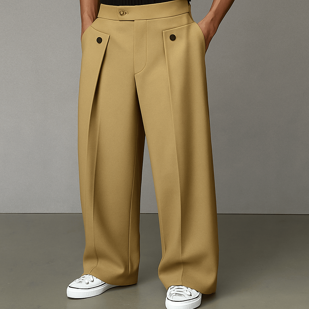 Modern men's flared pants with a comfortable wide-leg cut, perfect for a relaxed yet stylish look.