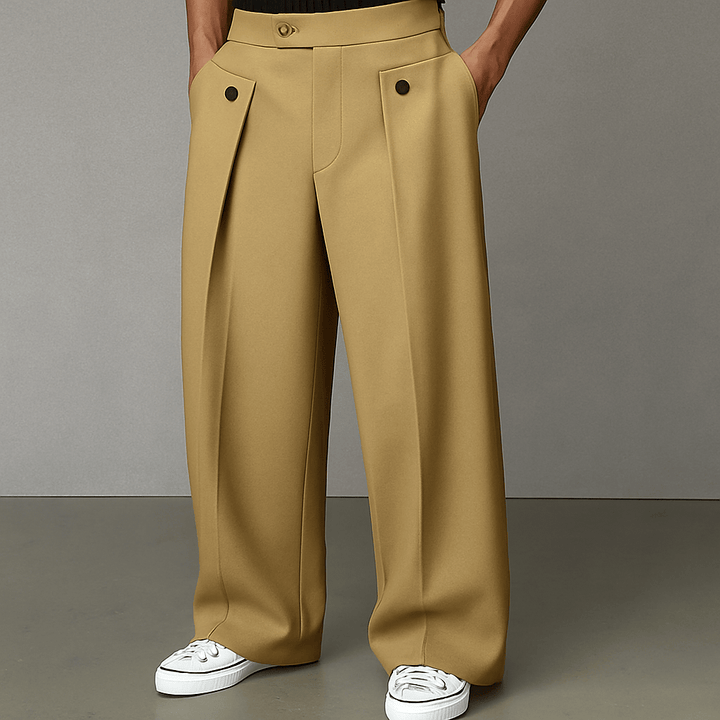 Modern men's flared pants with a comfortable wide-leg cut, perfect for a relaxed yet stylish look.