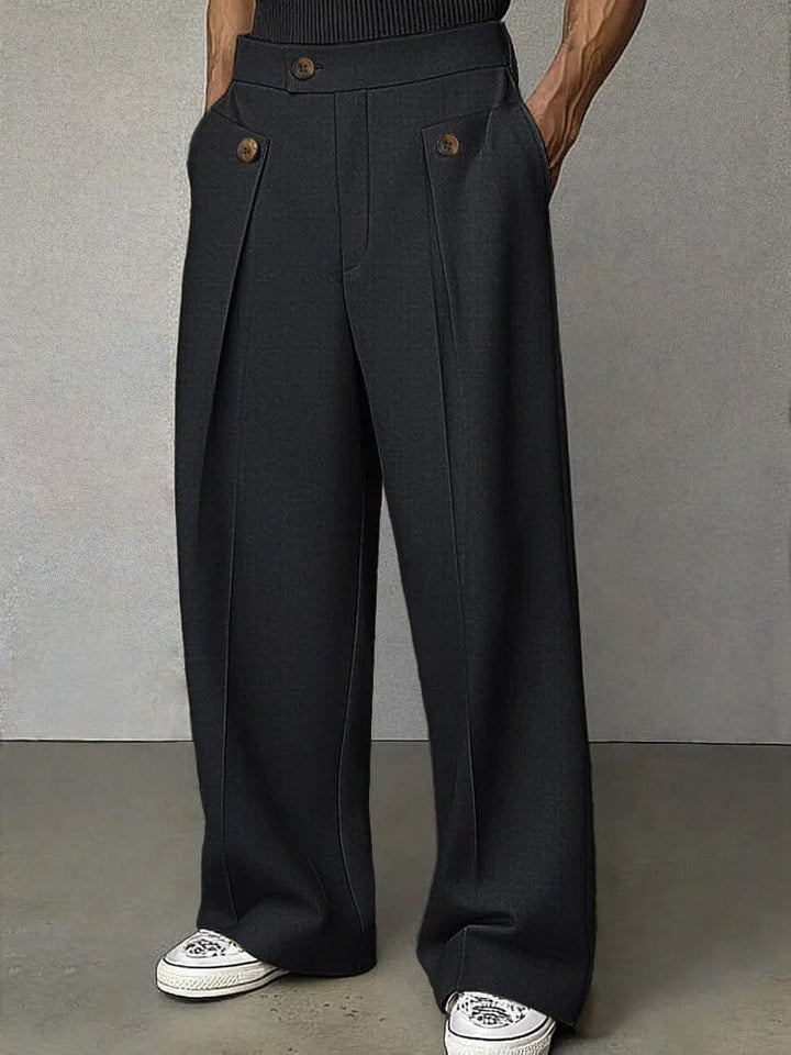 Trendy men's wide-leg flared trousers, designed for a comfortable, modern look and versatile styling.