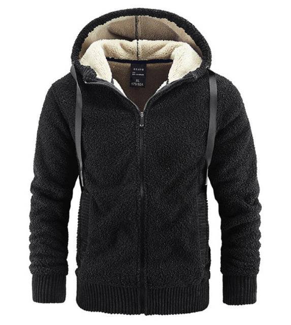 Fashionable men's winter warm fleece hooded jacket, featuring a modern design for cold days
