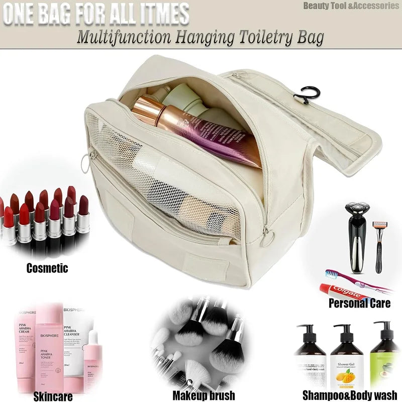 Organized men's & women's travel toiletry bag, 6 compartments to keep essentials tidy.