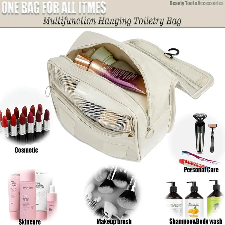 Organized men's & women's travel toiletry bag, 6 compartments to keep essentials tidy.