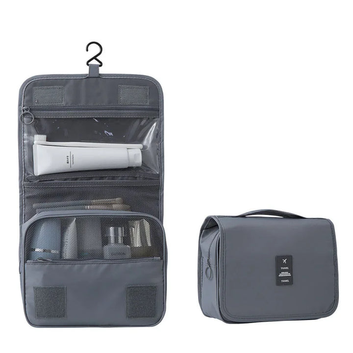 Small hanging travel toiletry bag, waterproof & compact for all your essentials.