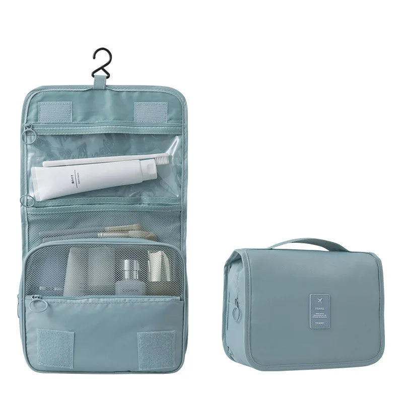 Convenient men's & women's travel toiletry bag, 6 compartments for easy access to essentials.