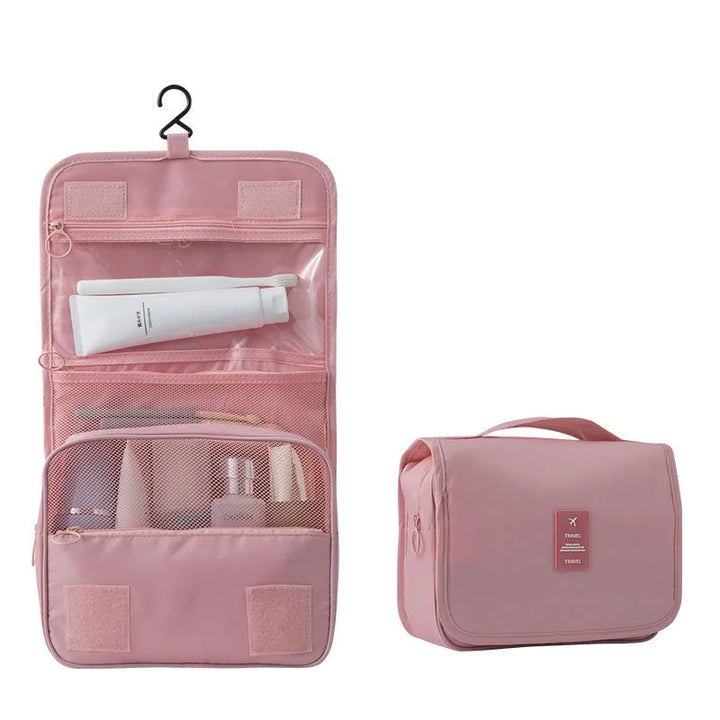 Waterproof compact toiletry organizer bag, perfect for travel, gym, or camping essentials.