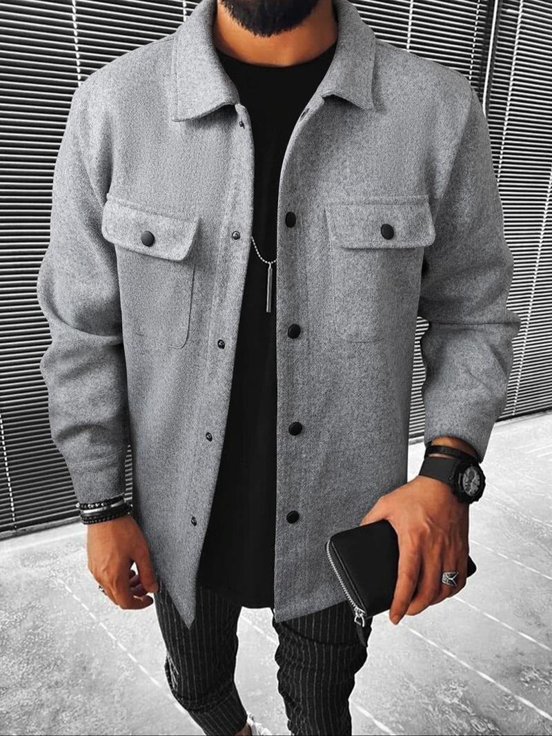 Front view of a men's versatile wool blend overshirt, a key layering piece for men's fashion