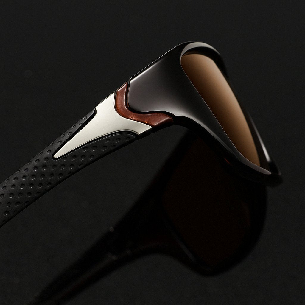 Athletic men's wraparound sunglasses with polarized mirror lenses; perfect performance eyewear for sports.