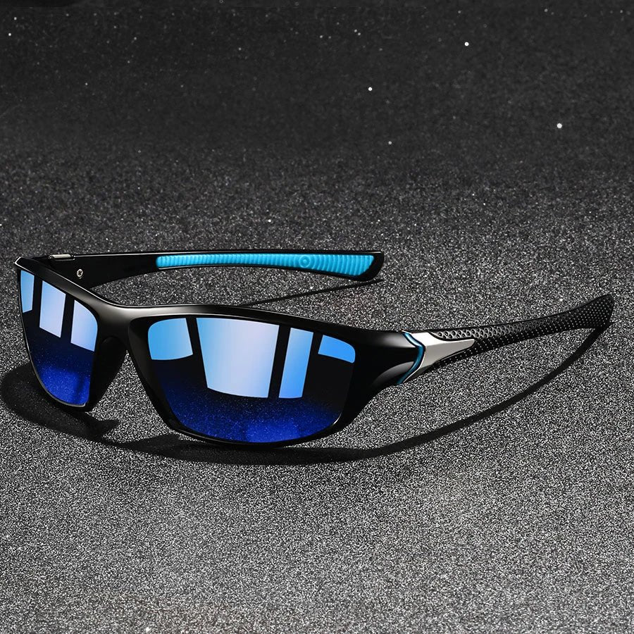 Outdoor gear: Men's polarized wraparound sport shades with mirror lenses for UV protection & active wear.