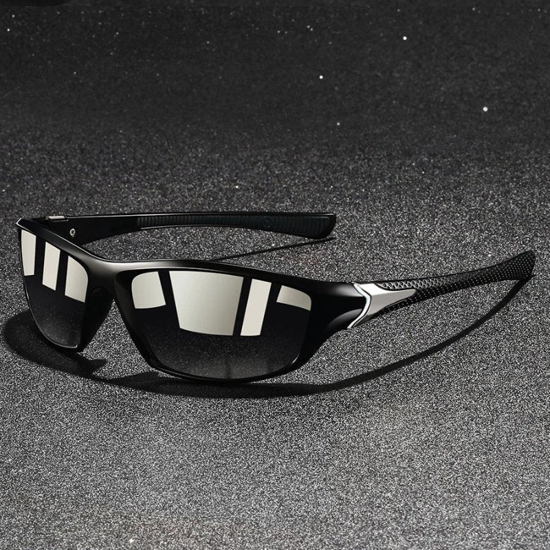 Men's sport shades with polarized mirror lenses, offering superior UV protection for active outdoor activities.