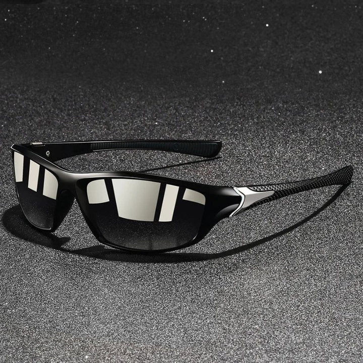 Men's sport shades with polarized mirror lenses, offering superior UV protection for active outdoor activities.
