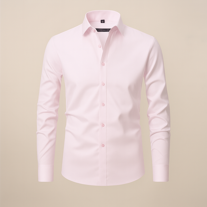Travel-friendly men's wrinkle-free long-sleeve shirt, always looks fresh & polished.