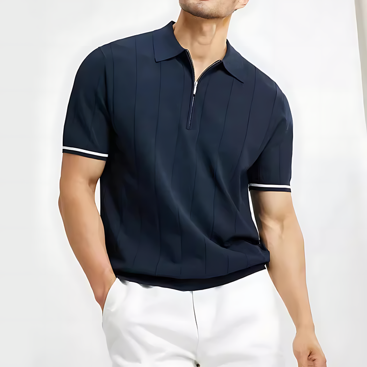 Men's zip-neck ribbed fit polo shirt in a comfortable, short-sleeve design for versatile everyday style.