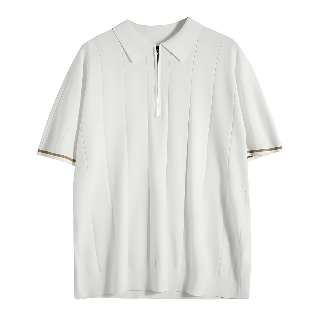 Modern men's fashion polo shirt, zip-neck and ribbed fit for a sharp, casual or smart casual look.