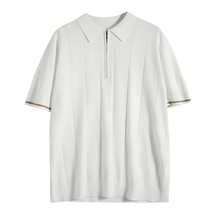 Modern men's fashion polo shirt, zip-neck and ribbed fit for a sharp, casual or smart casual look.