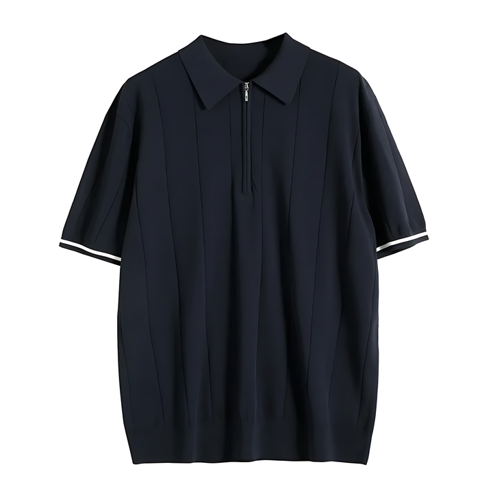 Men's zip-neck short-sleeve polo shirt with a stylish ribbed fit for a comfortable, versatile look.