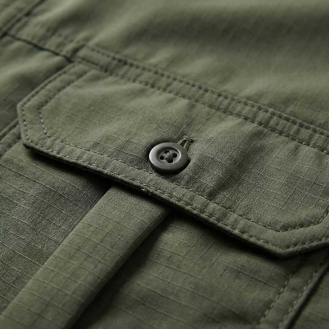 Adventure-ready men's outdoor shirt with UPF sun protection & quick-dry fabric for hiking, camping, and travel.