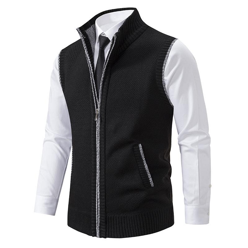 Men's zip vest, mock neck gilet, showcasing a comfortable fit and stylish back for layering. Autumn/winter wear.